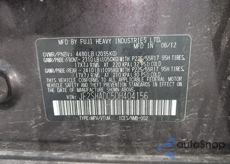 2013 Subaru Forester 2.5X Premium z USA, uszkodzony, nr VIN JF2SHADC5DH404156